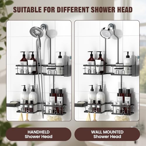 REINHARDT Adjustable Shower Caddy Hanging Rustproof Shower Caddy for Handheld Showerheads, Shower Organizer with Hooks Soap Holder Toothbrush Holder, Anti-Swing Shower Rack Bathroom Accessories, Black - Image 4