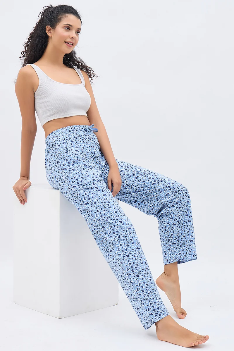 Clovia Clovia Animal Print Pyjama in Light Blue - 100% Cotton