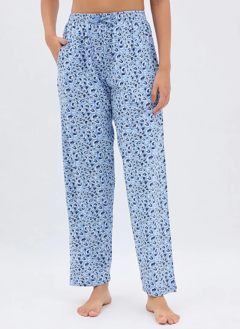 Clovia Clovia Animal Print Pyjama in Light Blue - 100% Cotton