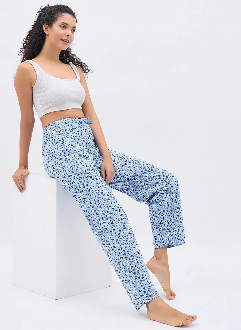 Clovia Clovia Animal Print Pyjama in Light Blue - 100% Cotton