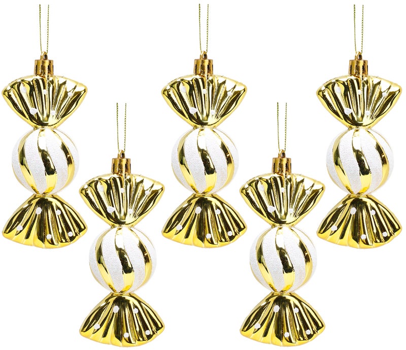 Christmas Concepts Pack of 5110mm Large Sweet Shaped Baubles  Shiny  Glitter Decorated  Christmas Baubles Gold