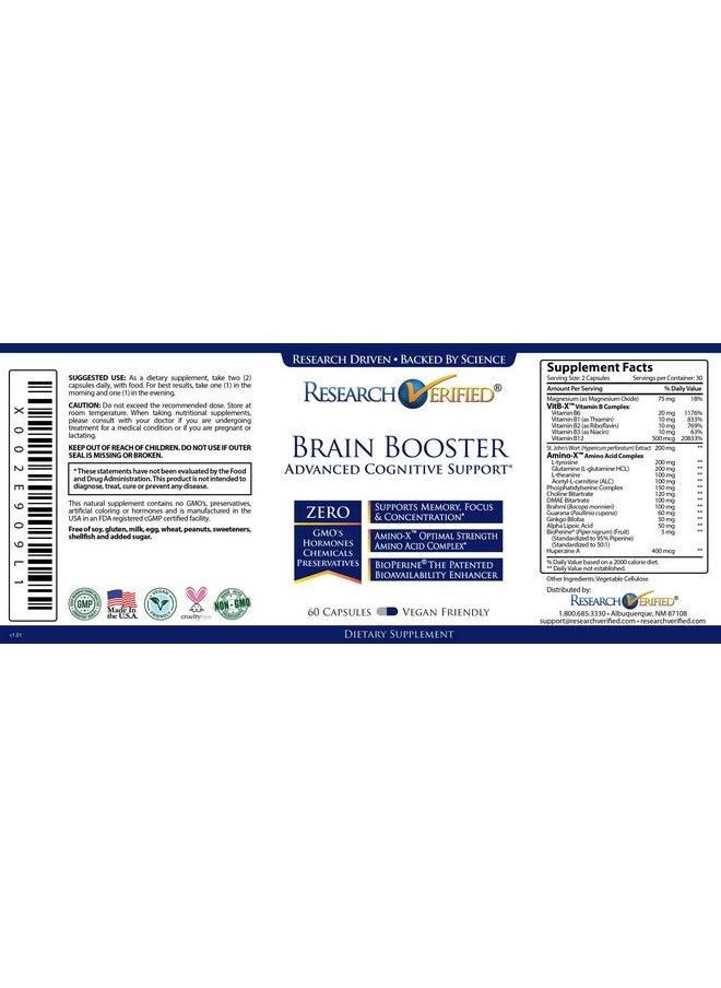research verified - Brain Booster Nootropic Supplement To Enhance Cognitive Function 60 Vegan Friendly Capsules 1 Bottle - Image 1
