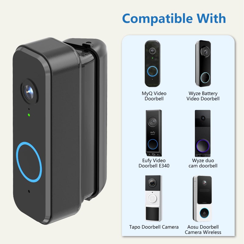 Pefecon 30-55Â° Adjustable Doorbell Angle Mount, Widen Viewing Range Door bell kit for MyQ/Eufy E340/Tapo/Wyze Video/Duo Cam/Aosu Doorbell Camera, Corner Mount for Left/Right Universal Installation, Black - Image 3
