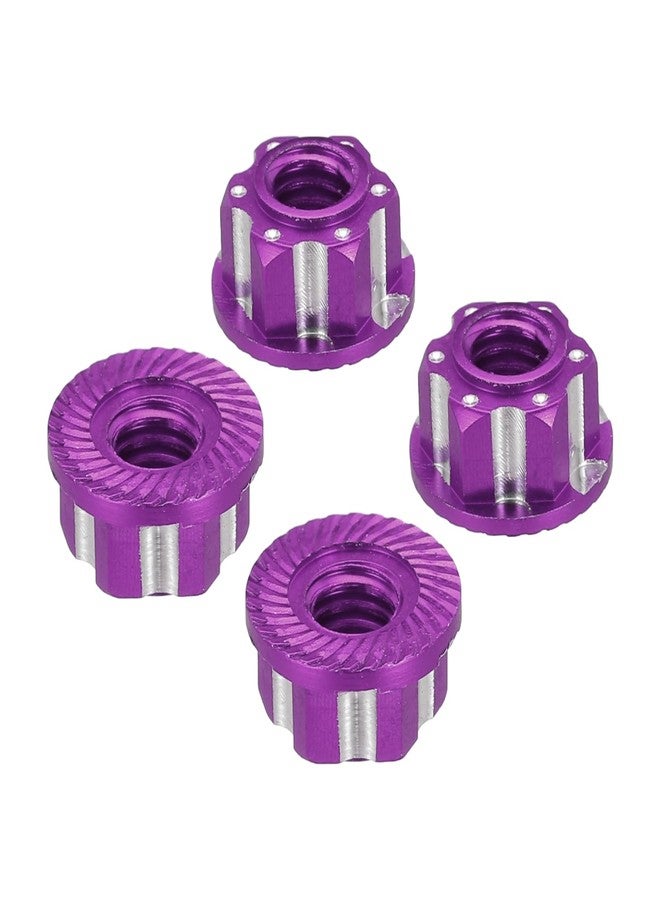 MECCANIXITY Hexagonal Nuts Aluminum M4 RC Wheel Carving Hex Nuts Dustproof Anti-Skid Mount Cap for 1/10 RC Model Car Trucks Off Road Car Upgraded Parts Pack of 4(Purple) - Image 1