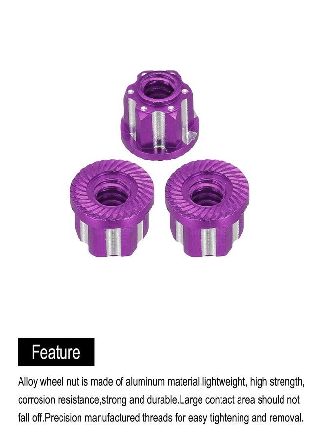 MECCANIXITY Hexagonal Nuts Aluminum M4 RC Wheel Carving Hex Nuts Dustproof Anti-Skid Mount Cap for 1/10 RC Model Car Trucks Off Road Car Upgraded Parts Pack of 4(Purple) - Image 4