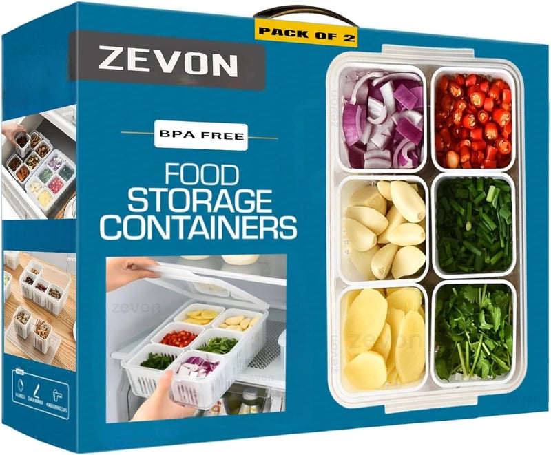 ZEVON ® Fridge Storage Boxes Set of 2-Fridge Storage Containers/Organizers for Vegetables -Refrigerator Storage Box -Durable Fridge Organizers -Perfect for Vegetable Storage with 6 Grid Box,Transparent - Image 1