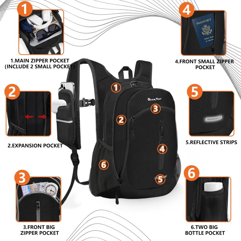 Seektop Expandable Small Hiking Backpack 12L-15L Lightweight Packable Waterproof Daypack with Phone Pocket for Women Men - Image 4