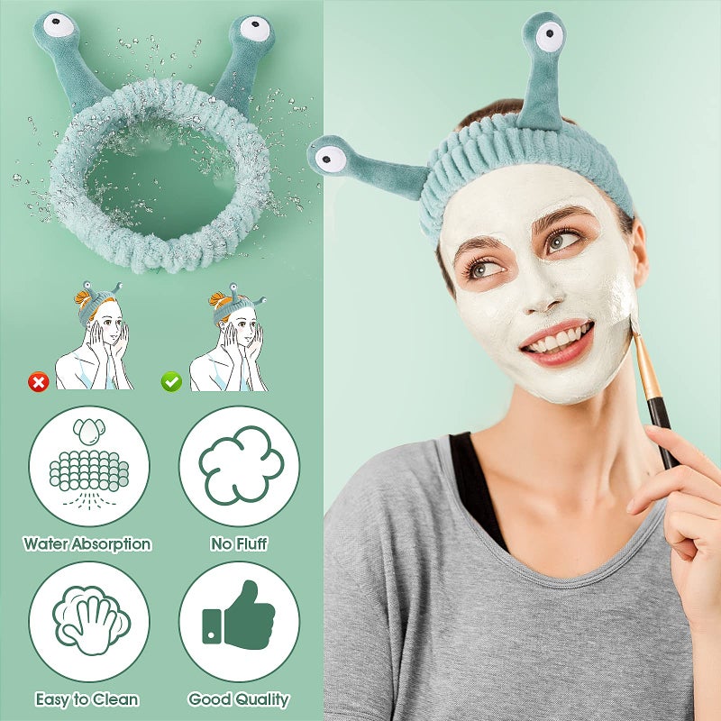 Molain Face Wash Headband, Palm and Snail Spa Hair Bands Makeup Headbands Women Cartoon Cute Coral Fleece Elastic Headband Creative Hair Accessories for Washing Face Shower Beauty Skincare - Image 4