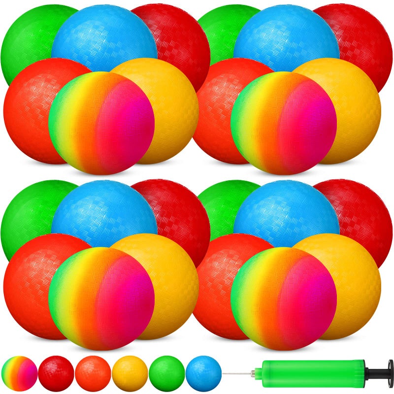 Vinsot 12 Pack 85 Inch Playground Balls Kickball Bulk Bouncy Balls for Kids Inflatable Bouncing Handball with Hand Pump for Indoor Outdoor GamesMixed Color - Image 2