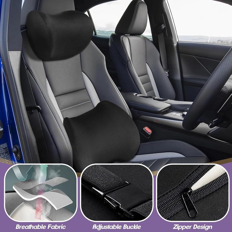 ICHOWHO Ergonomic Car Seat Lumbar Support and Neck Pillow Set - 2 Pack Memory Foam Cushions for Driving Comfort - Black - Image 3