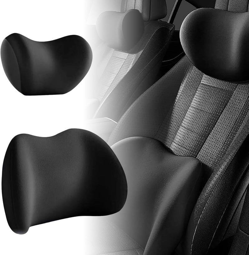 ICHOWHO Ergonomic Car Seat Lumbar Support and Neck Pillow Set - 2 Pack Memory Foam Cushions for Driving Comfort - Black - Image 1