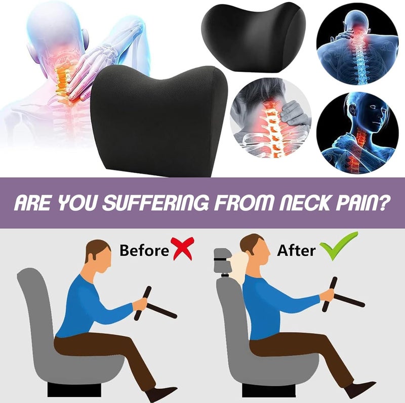 ICHOWHO Ergonomic Car Seat Lumbar Support and Neck Pillow Set - 2 Pack Memory Foam Cushions for Driving Comfort - Black - Image 5