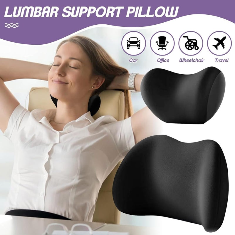 ICHOWHO Ergonomic Car Seat Lumbar Support and Neck Pillow Set - 2 Pack Memory Foam Cushions for Driving Comfort - Black - Image 2