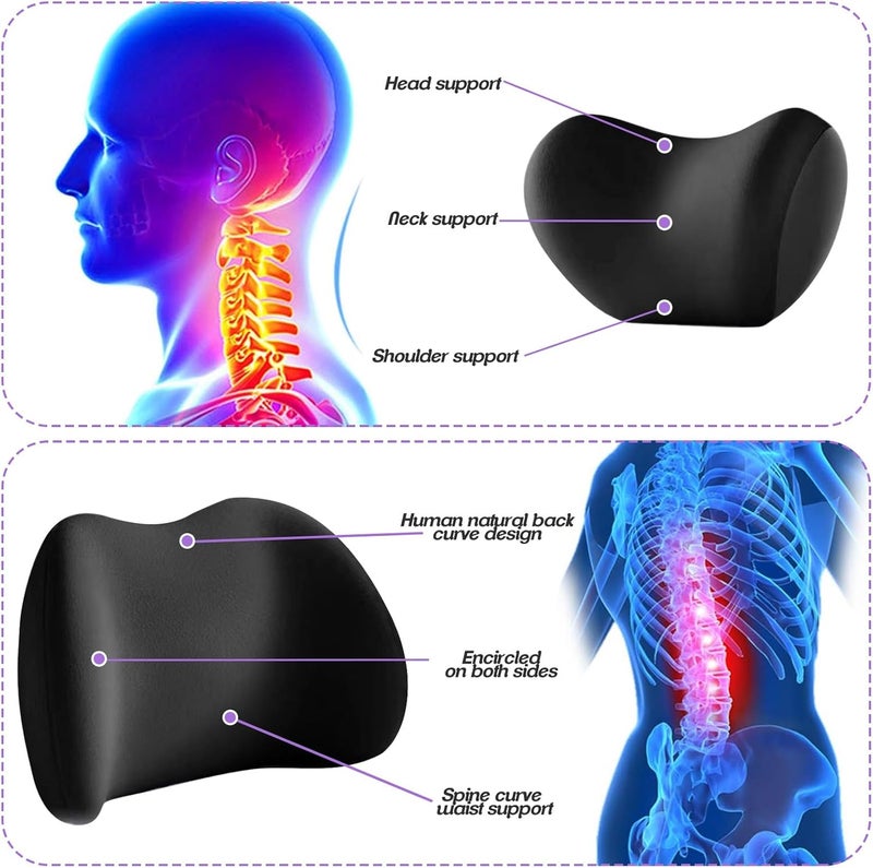 ICHOWHO Ergonomic Car Seat Lumbar Support and Neck Pillow Set - 2 Pack Memory Foam Cushions for Driving Comfort - Black - Image 4