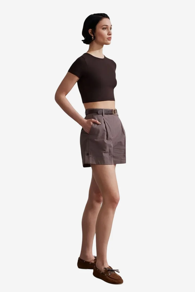 Dilvin Coffee Brown DILVIN Women's Crop Slim-Fit Crew Neck T-Shirt for Women | Best Price UAE