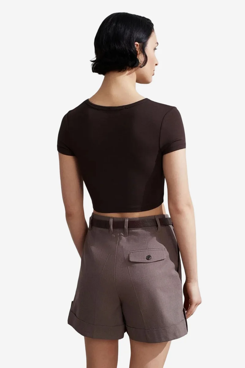 Dilvin Coffee Brown DILVIN Women's Crop Slim-Fit Crew Neck T-Shirt for Women | Best Price UAE