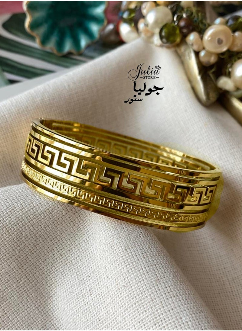 Julia Store 18K Gold Plated Stainless Steel Handmade Designer Ancient Greek Meander Lifetime Jewelry Greek Key Pattern Aphrodite Bracelet Eternity Infinity Success Bracelets for women  - Image 1
