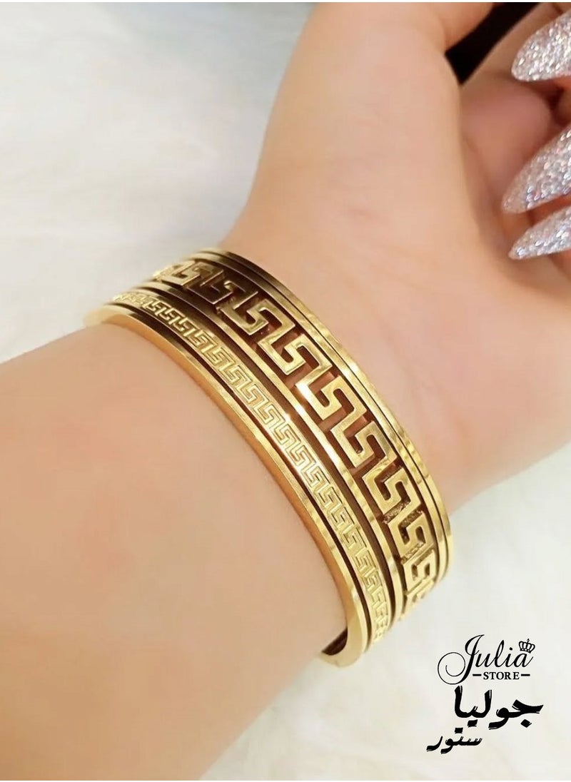Julia Store 18K Gold Plated Stainless Steel Handmade Designer Ancient Greek Meander Lifetime Jewelry Greek Key Pattern Aphrodite Bracelet Eternity Infinity Success Bracelets for women  - Image 2