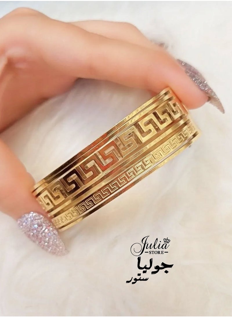 Julia Store 18K Gold Plated Stainless Steel Handmade Designer Ancient Greek Meander Lifetime Jewelry Greek Key Pattern Aphrodite Bracelet Eternity Infinity Success Bracelets for women  - Image 3