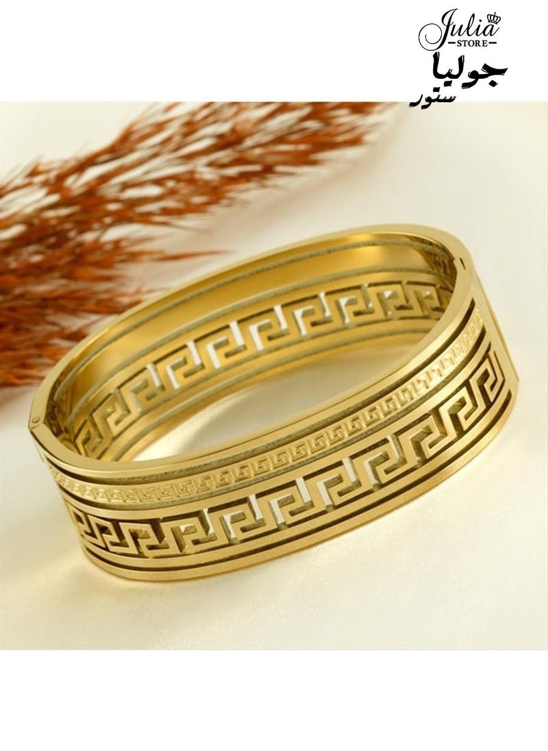 Julia Store 18K Gold Plated Stainless Steel Handmade Designer Ancient Greek Meander Lifetime Jewelry Greek Key Pattern Aphrodite Bracelet Eternity Infinity Success Bracelets for women  - Image 4
