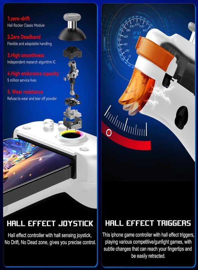 arVin Wireless Gamepad Controller for iPhone/iPad/iOS/Android/Tablet [Within 5-13"]Support Xbox Cloud Gaming/Remote Play/Steam/CODM/Genshin - with Hall Effect Sensing Joystick/RGB Light/Turbo/Back Key - Image 3