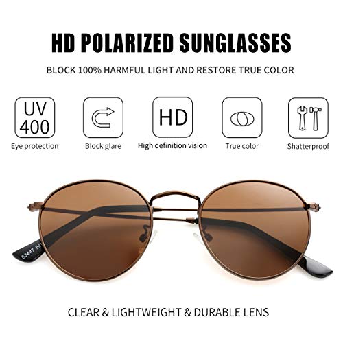 Kursan Small Round Metal Polarized Sunglasses for Men Women Mirrored Lens Classic Circle Sun Glasses (Gold/Black + Gold/Brown) - Image 2