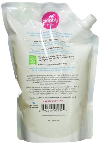 Dapple Refill Pack Baby Bottle and Dish Liquid, Fragrance Free, 33.8 Fluid Ounce - Image 2