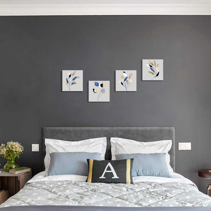ARTISTIC PATH Botanical Leaf Prints Wall Art: Branch Leaves Pictures Paintings on Canvas Artwork for Dinning Room (12" W x 12" H x 4 PCS,Multi-Sized) - Image 2
