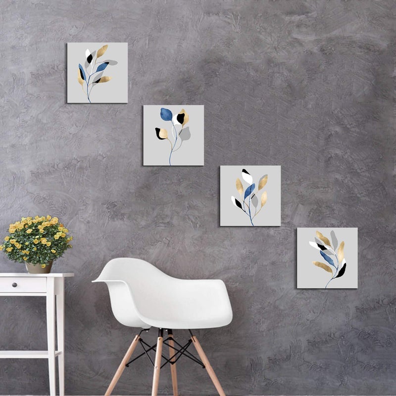 ARTISTIC PATH Botanical Leaf Prints Wall Art: Branch Leaves Pictures Paintings on Canvas Artwork for Dinning Room (12" W x 12" H x 4 PCS,Multi-Sized) - Image 4