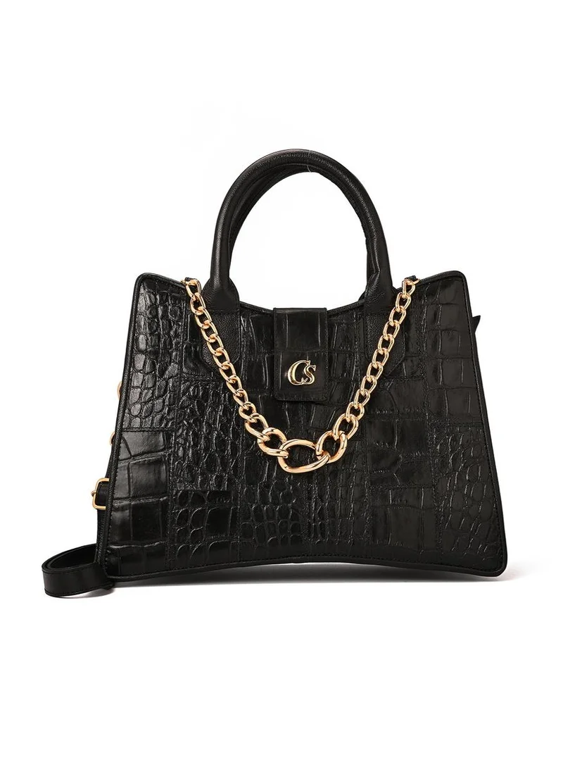 Carmen Steffens Black Structured Bag with Chain