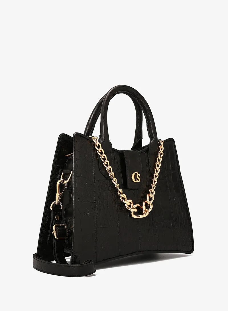 Carmen Steffens Black Structured Bag with Chain