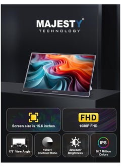 Majesty "Majesty 15.6-inch Portable Full HD Screen - Lightweight with aluminum frame and base, includes a carrying bag, perfect for laptops, smartphones, and gaming devices, offering high-definition display for on-the-go use."  - Image 4