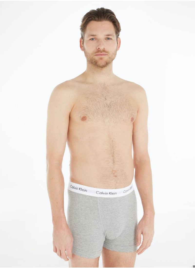 CALVIN KLEIN Men's 3 Pack Trunks - Cotton Stretch, Black/White/ Grey  - Image 4