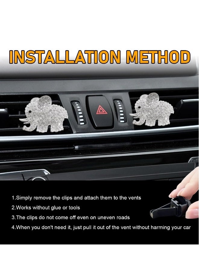 Car Air Vent Clip Charms, 2 Pack Cute Elephant Crystal Car Diffuser Vent Clip, Rhinestone Oil Diffuser Vent Clip, Car Fresheners for Women, Bling Car Accessories for Women (Sliver) - Image 3