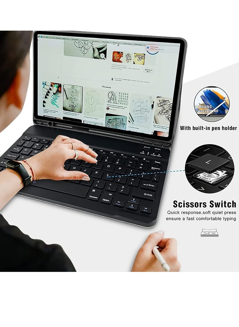 ELTRAZONE - Keyboard Case Compatible with Samsung Galaxy Tab A8 10.5 Inch 2022 & Built-in S Pen Holder - Slim Smart Cover with Detachable Bluetooth Keyboard and Mouse - Image 1