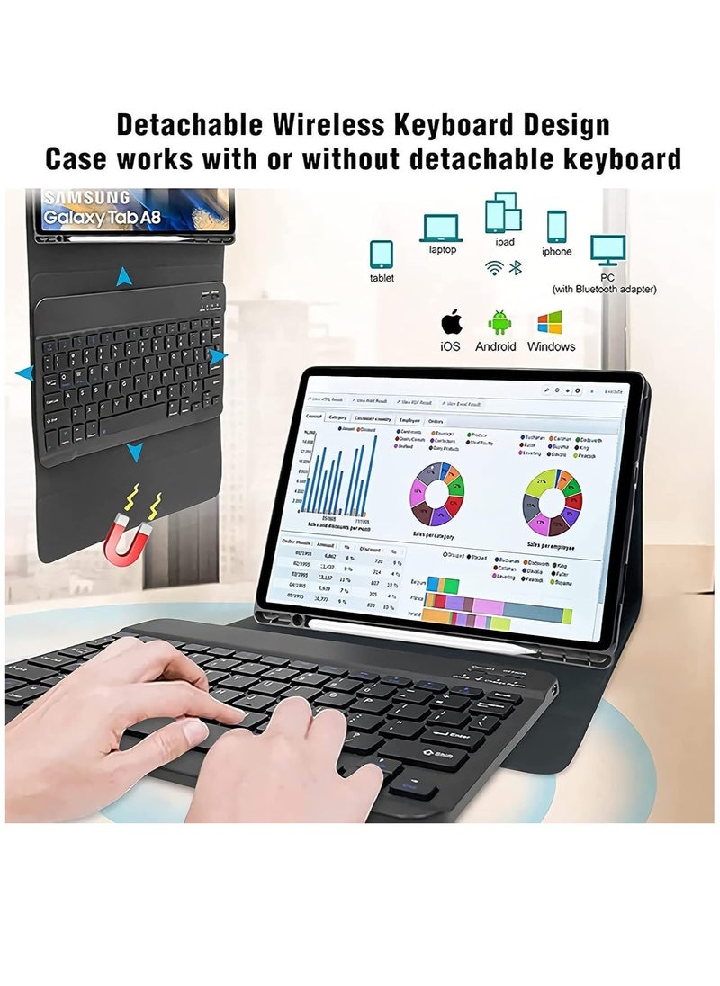 ELTRAZONE - Keyboard Case Compatible with Samsung Galaxy Tab A8 10.5 Inch 2022 & Built-in S Pen Holder - Slim Smart Cover with Detachable Bluetooth Keyboard and Mouse - Image 1