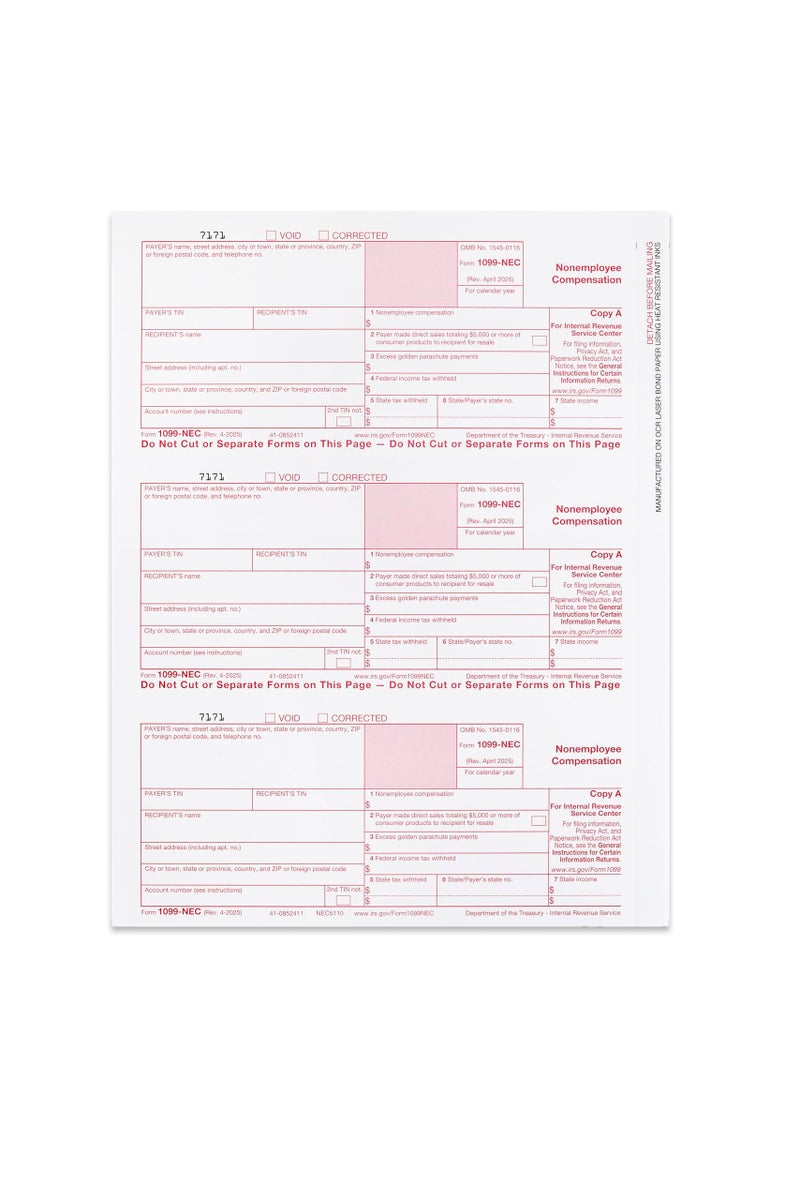 Dutymark 1099 NEC Copy A Forms 75 Forms (25 Sheets) Federal Income Laser Tax Forms, 2025 - Image 4