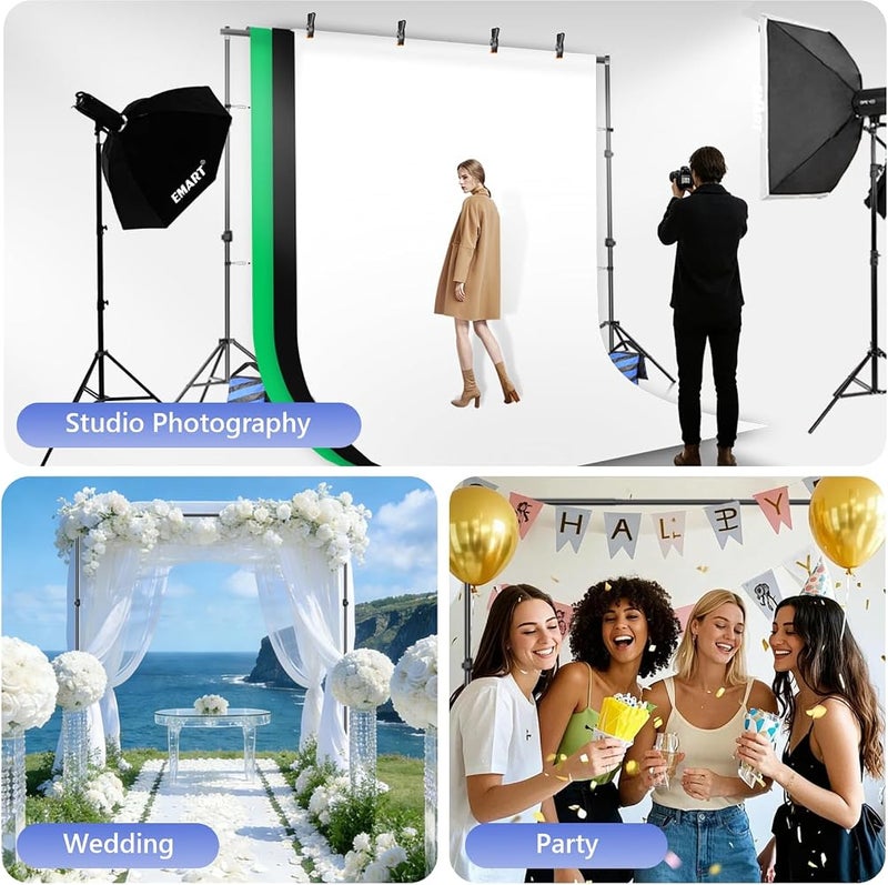 EMART Photo Video Studio Backdrop Stand Kit, 7x10ft (2.0x3.0m) Adjustable Photography Support System with Polyester Background(Black/White/Green Screen), Spring Clamps and Carry Bag for Photoshoot - Image 2