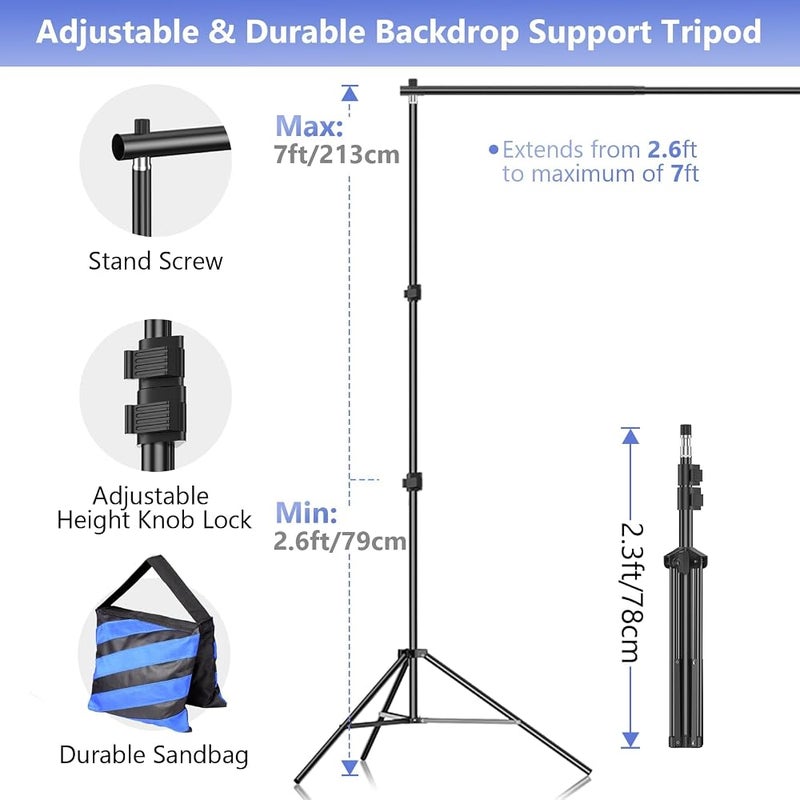 EMART Photo Video Studio Backdrop Stand Kit, 7x10ft (2.0x3.0m) Adjustable Photography Support System with Polyester Background(Black/White/Green Screen), Spring Clamps and Carry Bag for Photoshoot - Image 3