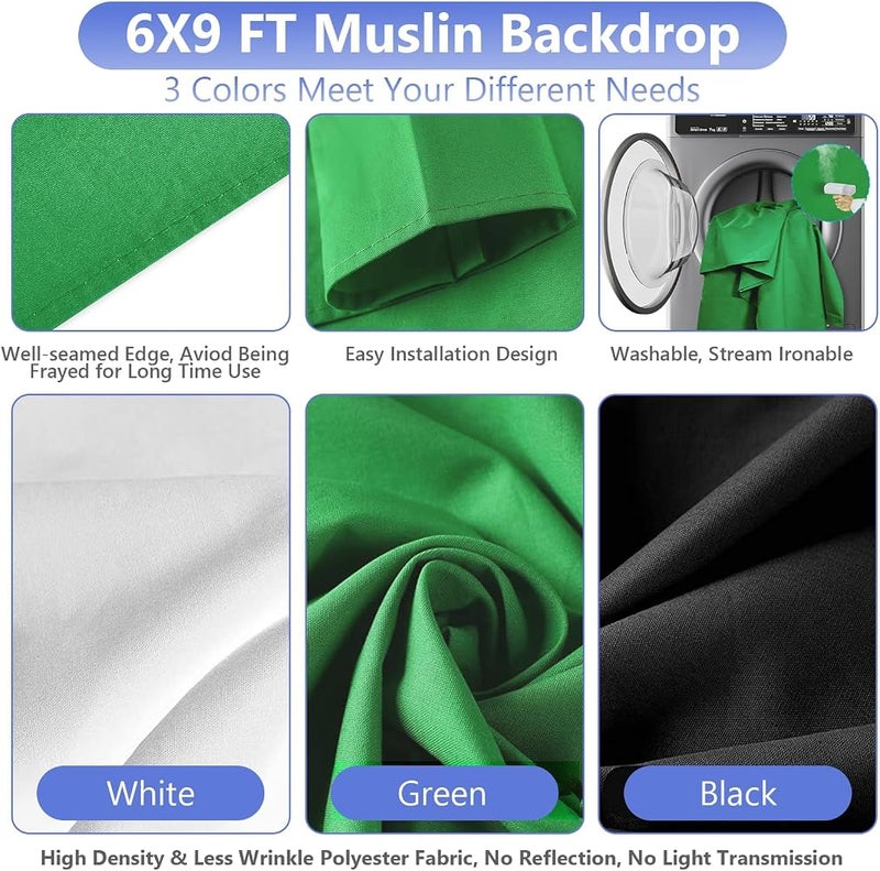 EMART Photo Video Studio Backdrop Stand Kit, 7x10ft (2.0x3.0m) Adjustable Photography Support System with Polyester Background(Black/White/Green Screen), Spring Clamps and Carry Bag for Photoshoot - Image 5