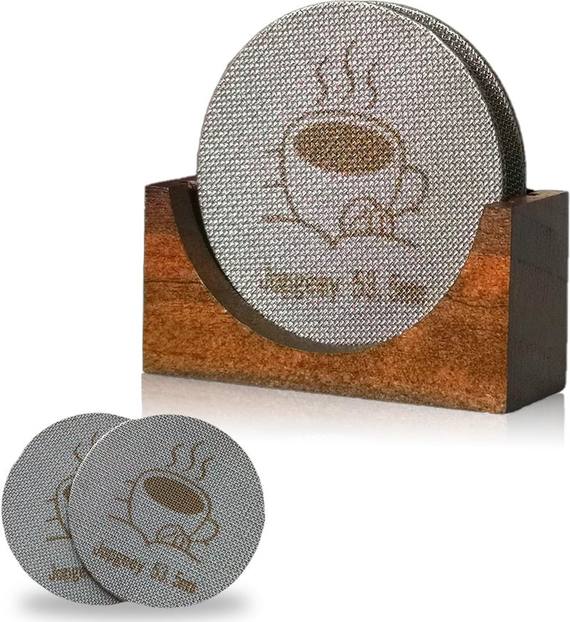 Jopgeey 2 Packs 53.5mm Espresso Puck Screen with Stand, Reusable Coffee Filters Compatible with Breville Barista 54mm Portafilter Basket, 1.7mm Thickness 150μm 316 Stainless Steel Espresso Machine Accessories - Image 1