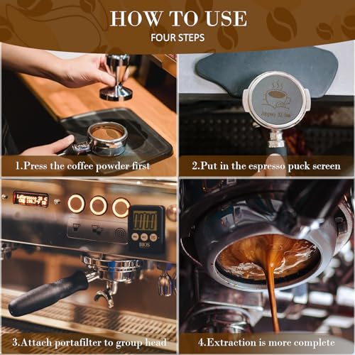 Jopgeey 2 Packs 53.5mm Espresso Puck Screen with Stand, Reusable Coffee Filters Compatible with Breville Barista 54mm Portafilter Basket, 1.7mm Thickness 150μm 316 Stainless Steel Espresso Machine Accessories - Image 3