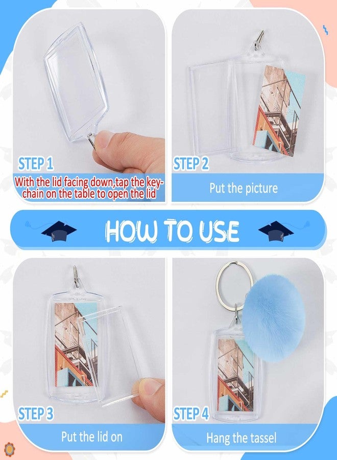 Henoyso 6 Pcs Christmas Photo Keychain Acrylic Picture Keychains with Colorful Fluffy Poms Photo Ornament (2 x 3 Inches) - Image 4