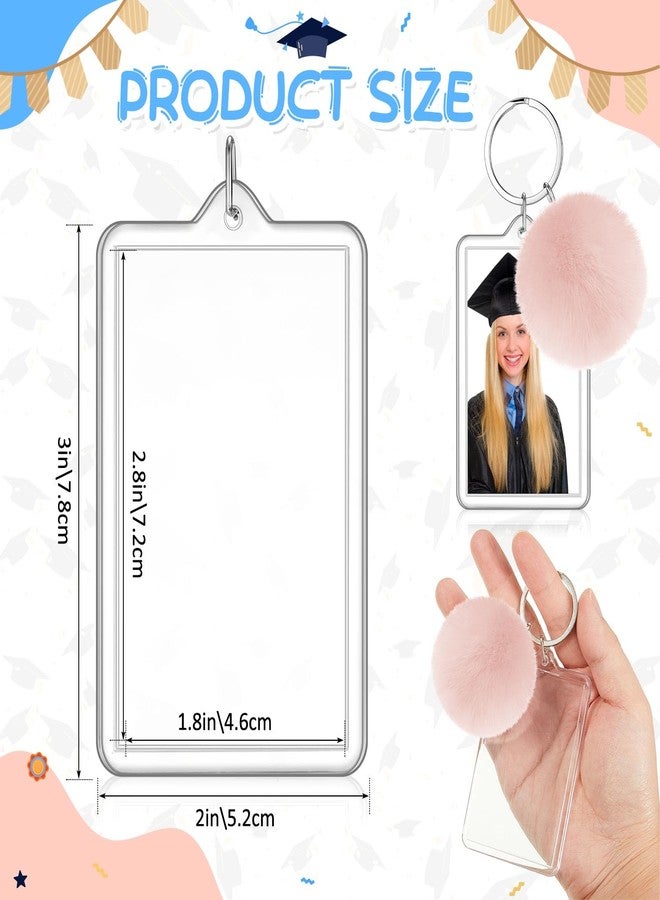 Henoyso 6 Pcs Christmas Photo Keychain Acrylic Picture Keychains with Colorful Fluffy Poms Photo Ornament (2 x 3 Inches) - Image 2
