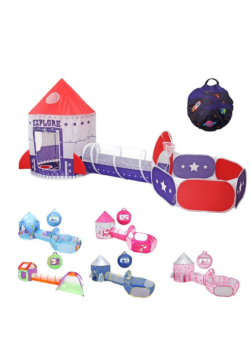 MIXDE 3pc Kids Play Tent for Kids with Ball Pit Basketball Hoop, Crawl Tunnel, Princess Tents for Toddlers, Baby Space Ship World Playhouse Toys, Boys Girls Indoor Outdoor Play House, Perfect Kid's Gifts - Image 2