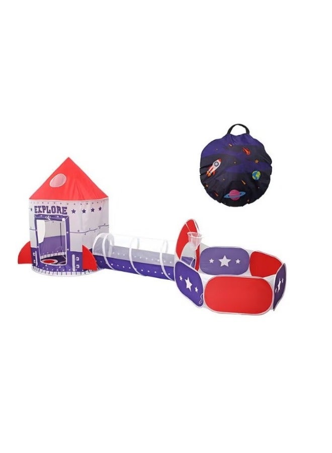 MIXDE 3pc Kids Play Tent for Kids with Ball Pit Basketball Hoop, Crawl Tunnel, Princess Tents for Toddlers, Baby Space Ship World Playhouse Toys, Boys Girls Indoor Outdoor Play House, Perfect Kid's Gifts - Image 1