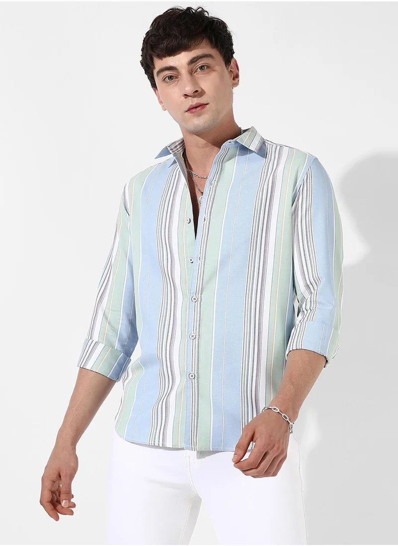 Campus Sutra Men's Striped Cotton Button Up Shirt