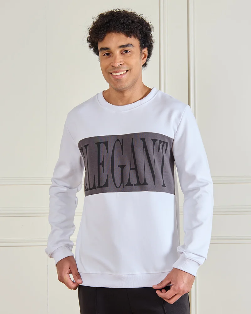 REDTAG Men White Color Block Sweatshirt