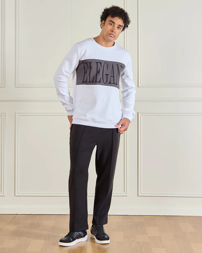 REDTAG Men White Color Block Sweatshirt