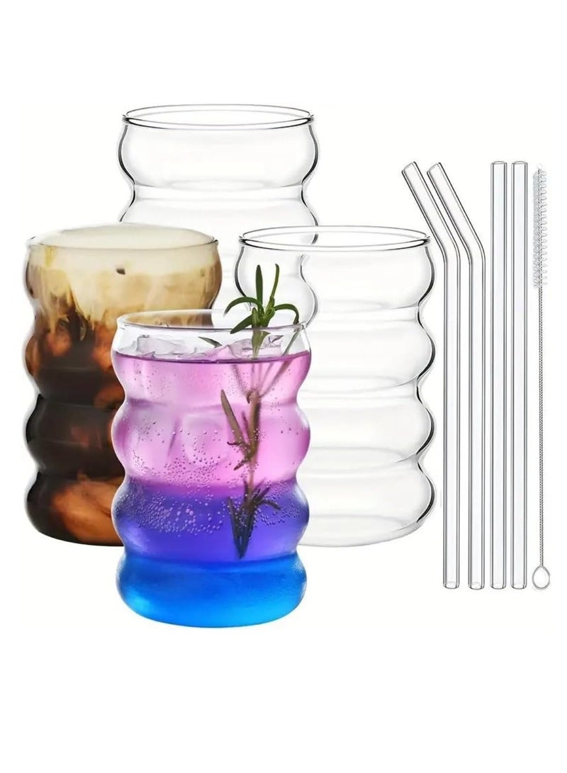 HONEY BEE Homesmiths 330ML Borosilicate Vintage Drinking Glass with Straw, Eco- Friendly and Sustainable, Made With Durable Material, Set of 4 - Image 1